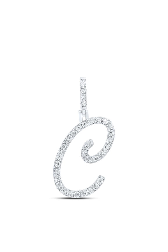 925 Sterling Silver Genuine Diamond Women's Script Font Initial C Pendant 1/8 CT