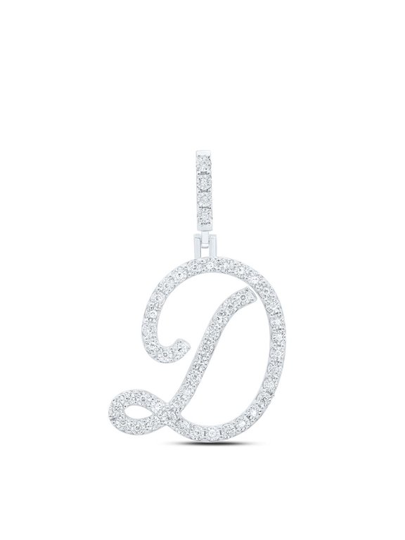 925 Sterling Silver Genuine Diamond Women's Script Font Initial D Pendant 1/5 CT