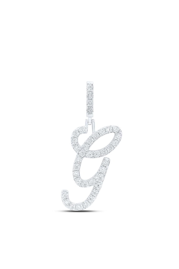 925 Sterling Silver Genuine Diamond Women's Script Font Initial G Pendant 1/8 CT