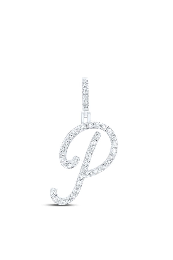 925 Sterling Silver Genuine Diamond Women's Script Font Initial P Pendant 1/8 CT