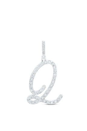 925 Sterling Silver Genuine Diamond Women's Script Font Initial Q Pendant 1/6 CT