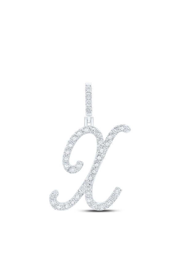 925 Sterling Silver Genuine Diamond Women's Script Font Initial X Pendant 1/6 CT