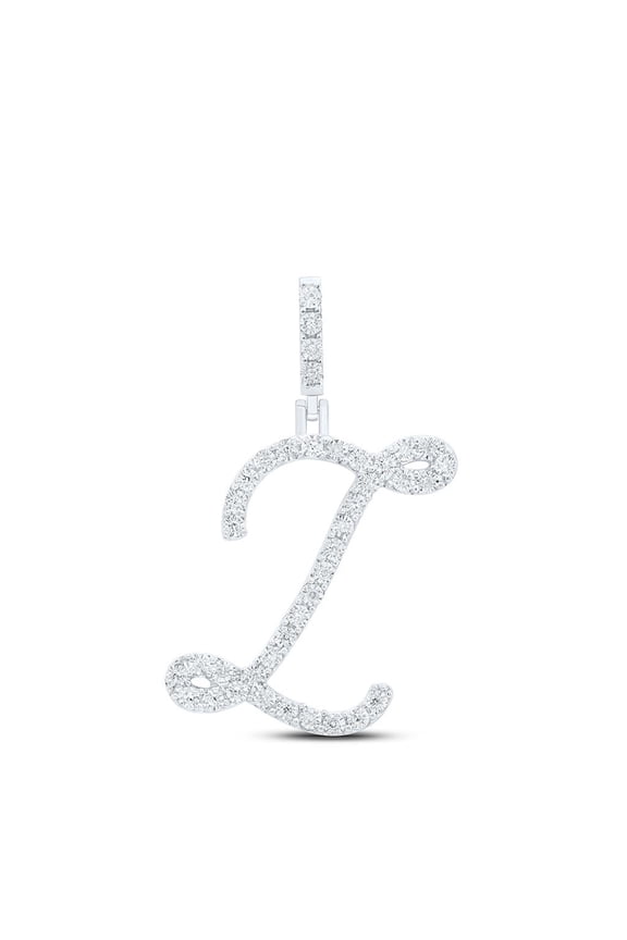 925 Sterling Silver Genuine Diamond Women's Script Font Initial Z Pendant 1/6 CT
