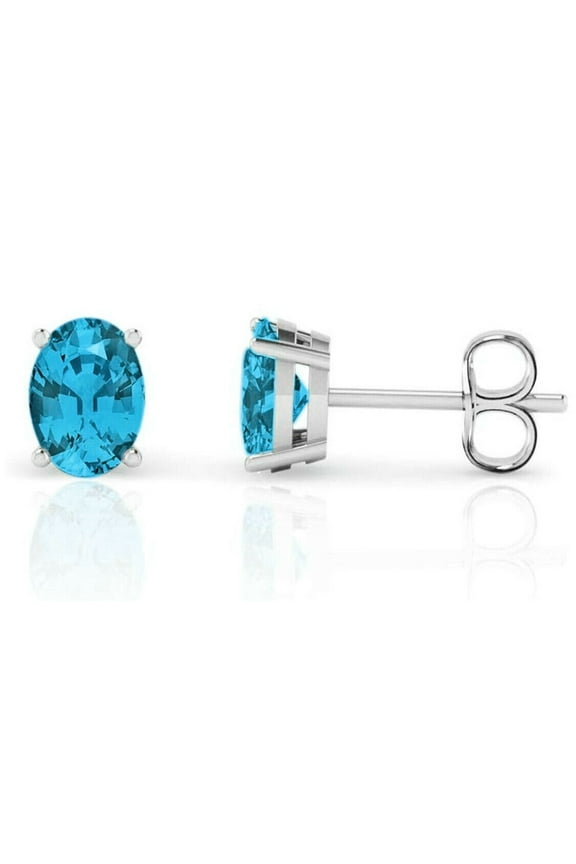 925 Sterling Silver Genuine London Blue Topaz 5X7 Oval Stud Earrings