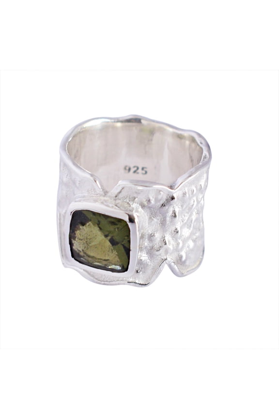925 Sterling Silver Genuine Moldavite Gemstone Women Ring Handmade Fine Jewelry