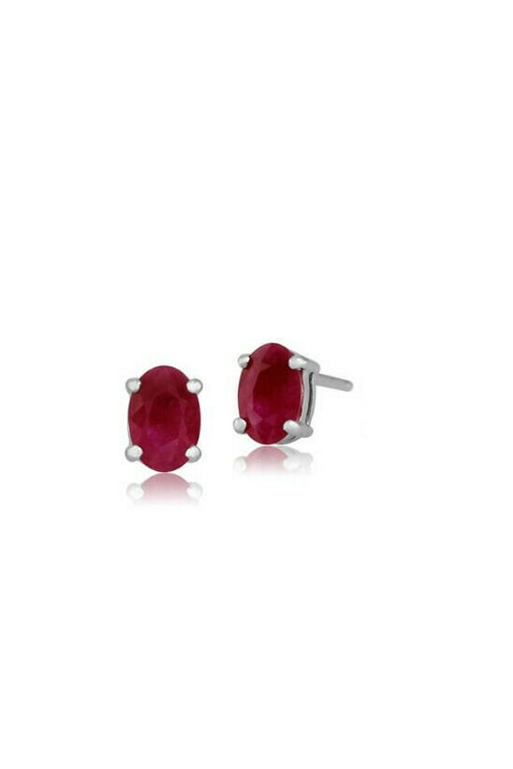 925 Sterling Silver Genuine Ruby 5X7 Oval Stud Earrings