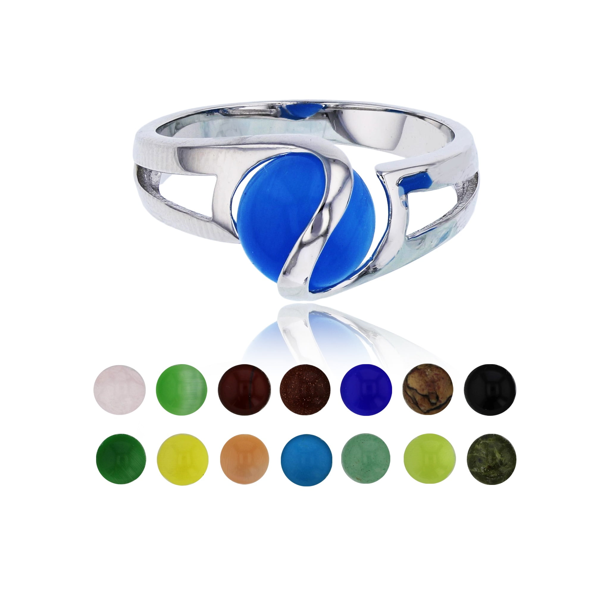 PalmBeach Jewelry 14 Piece Interchangeable Ring Set with Genuine and Simulated Stones in .925 Sterling Silver Walmart