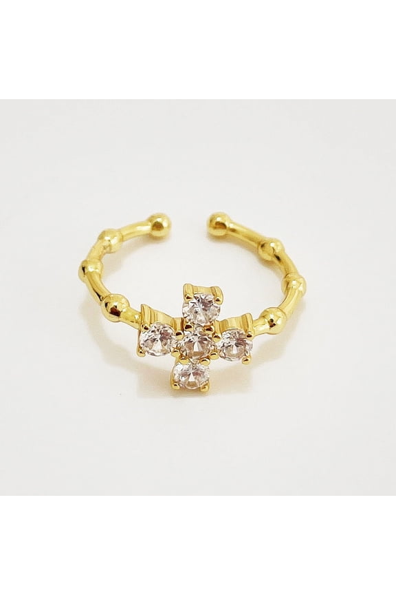 Womens 925 Sterling Silver Geometric Cross Ring 18k Gold Plated Fashion Jewelry Simple Ring Niche Ring for Women Korean