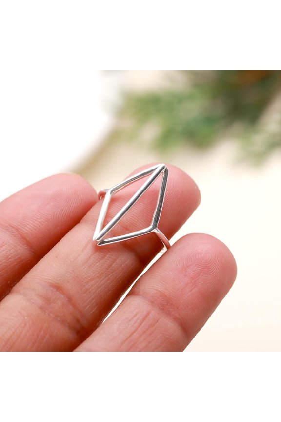 925 Sterling Silver Geometric Ring – Handmade Minimalist Polygon Ring, Modern Statement Jewelry, Anniversary & Birthday Gift for Women