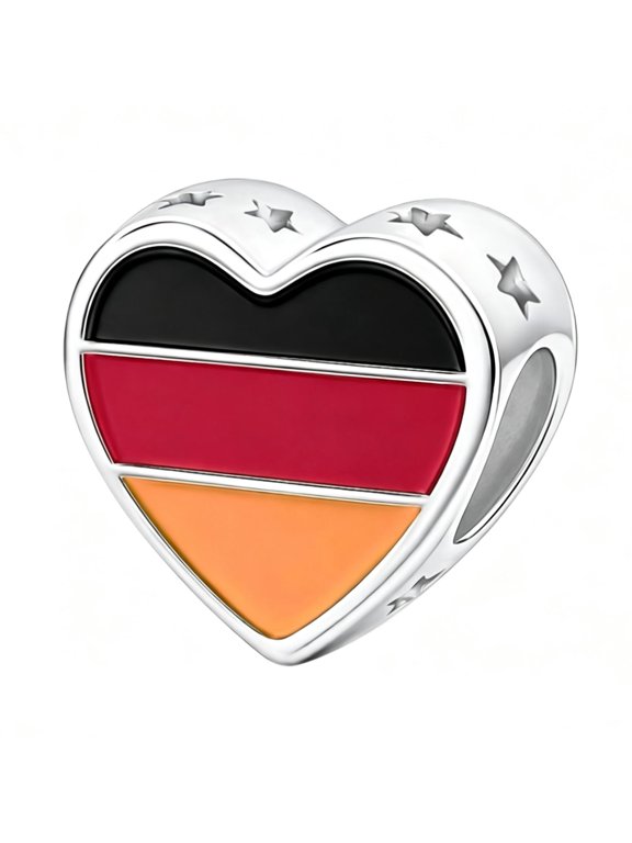 925 Sterling Silver Germany Flag Heart Charm Bead Enamel Pendant for Charm Bracelet Jewelry