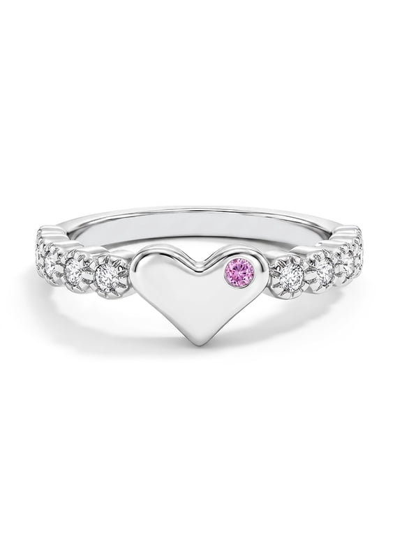 925 Sterling Silver Girl's Size 3 Clear & Pink Cubic Zirconia Heart Ring Band