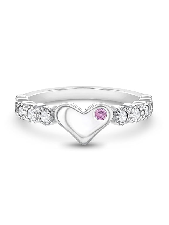 925 Sterling Silver Girl's Size 5 Clear & Pink Cubic Zirconia Heart Ring Band