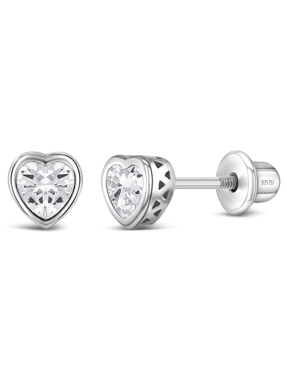925 Sterling Silver Girls Simulated Diamond Birthstone Heart Screw Back Earrings