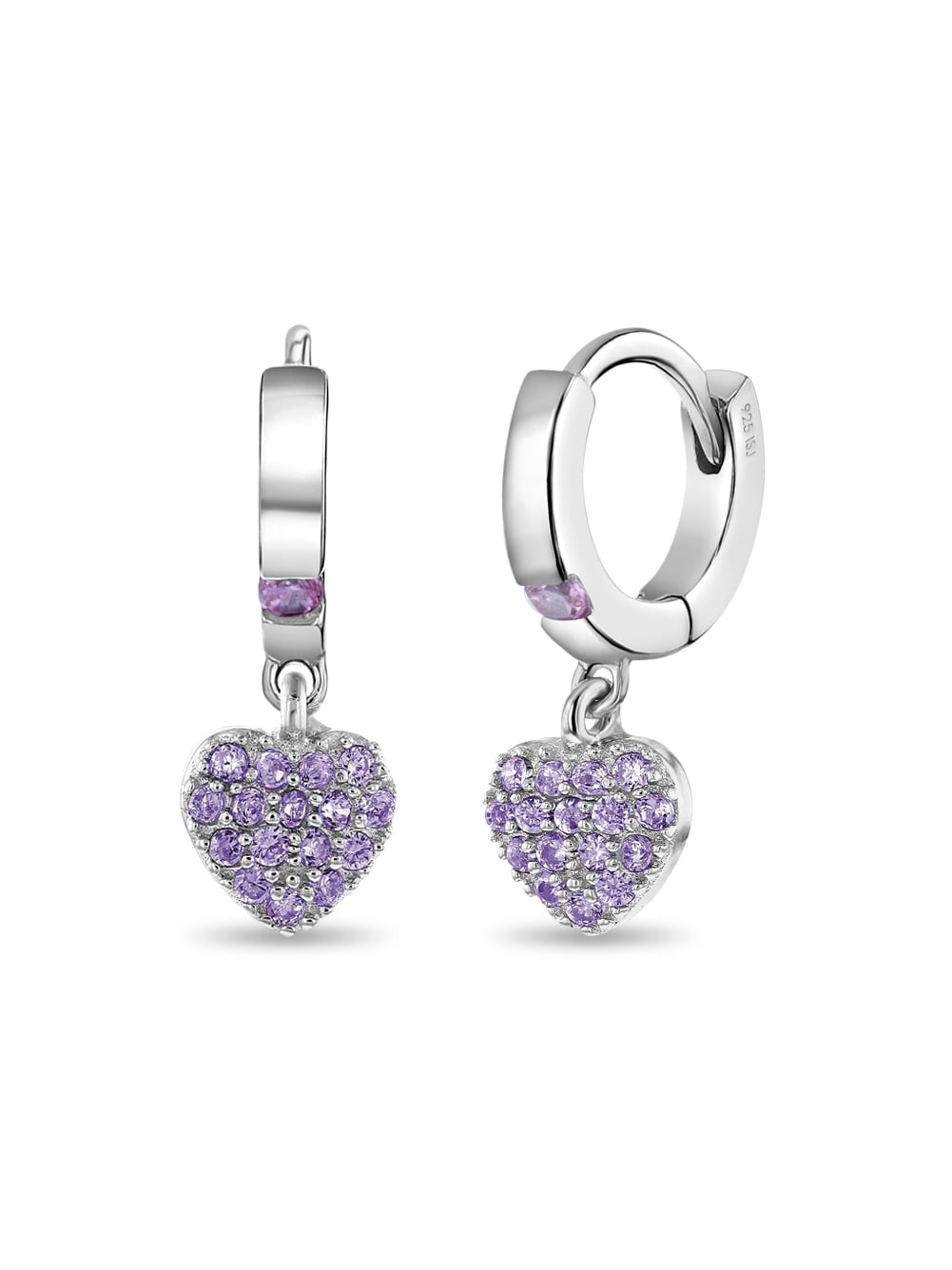 925 Sterling Silver Girls Small Hoop Purple CZ Heart Philippines