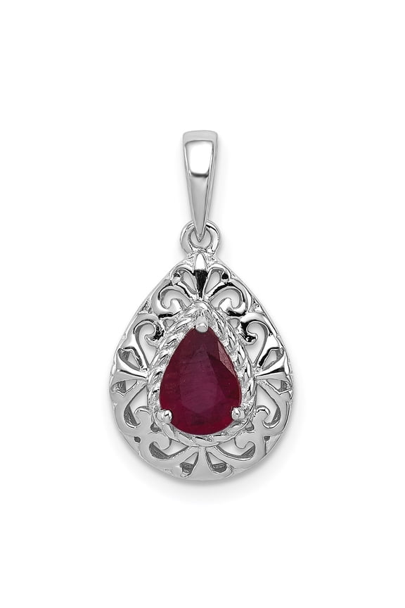 925 Sterling Silver Glass Filled Ruby Teardrop Pendant Fine Jewelry For Women Gifts For Her