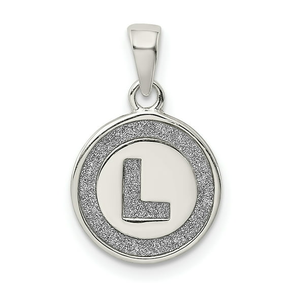 925 Sterling Silver Glitter Enamel Letter L Circle Shaped Pendant