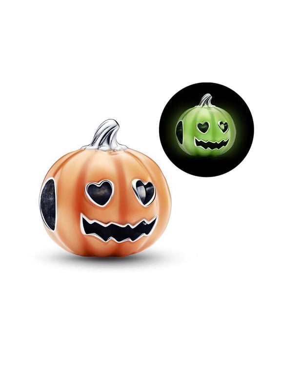 925 Sterling Silver Glow-in-the-dark Spooky Pumpkin Charm for Bracelet Charms Bangle Pendant Jewelry