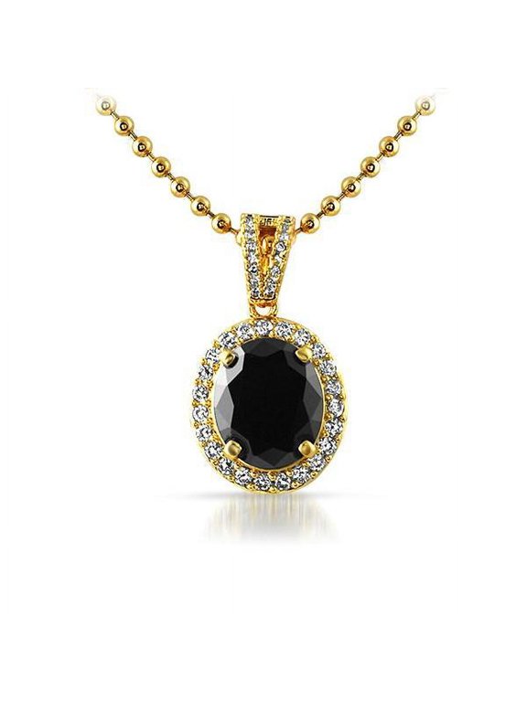 .925 Sterling Silver Gold Black Oval Gem Pendant