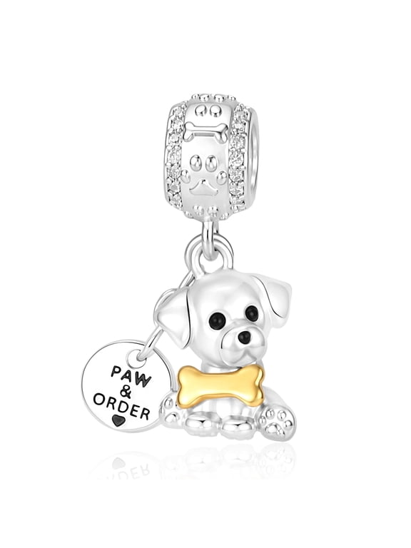 925 Sterling Silver Gold Bone Labrador Puppy Dangle Charm for Bracelet Charms Bangle Pendant Jewelry