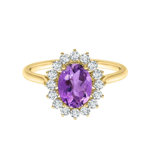 925 Sterling Silver Gold Finish Amethyst Oval Solitaire Christmas Ring