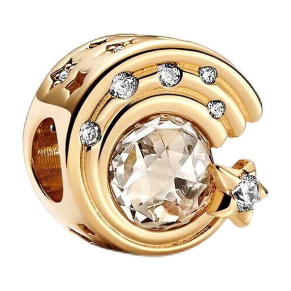 925 Sterling Silver Gold Moon and Star Charm Bead for Bracelet Charms Bangle Pendant Jewelry
