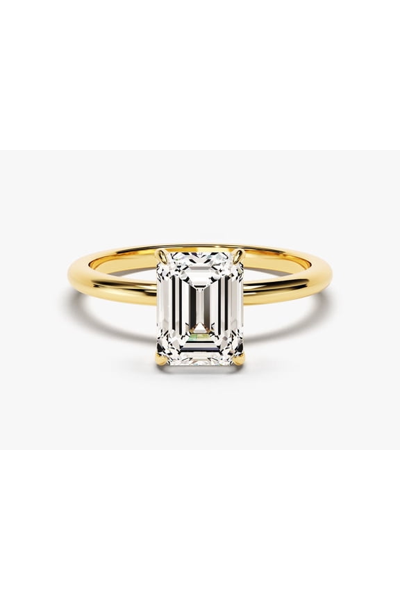925 Sterling Silver Gold Plated 3 CT Emerald Cut Moissanite Wedding Ring Anniversary Ring Anniversary Gift Emerald Cut Hidden Halo Engagement Ring