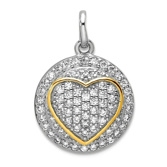 925 Sterling Silver Gold Plated Cubic Zirconia Love Heart Circle Pendant Necklace 18.9x14.6mm Wide Pendant for Women