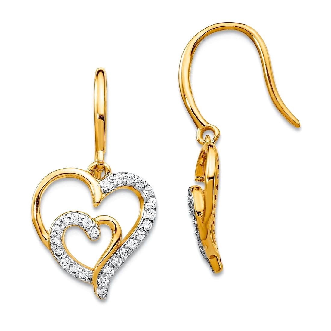 925 Sterling Silver Gold Plated Cubic Zirconia Love Heart Shepherd Hook Earrings 13.08x1 Stud Earring for Women