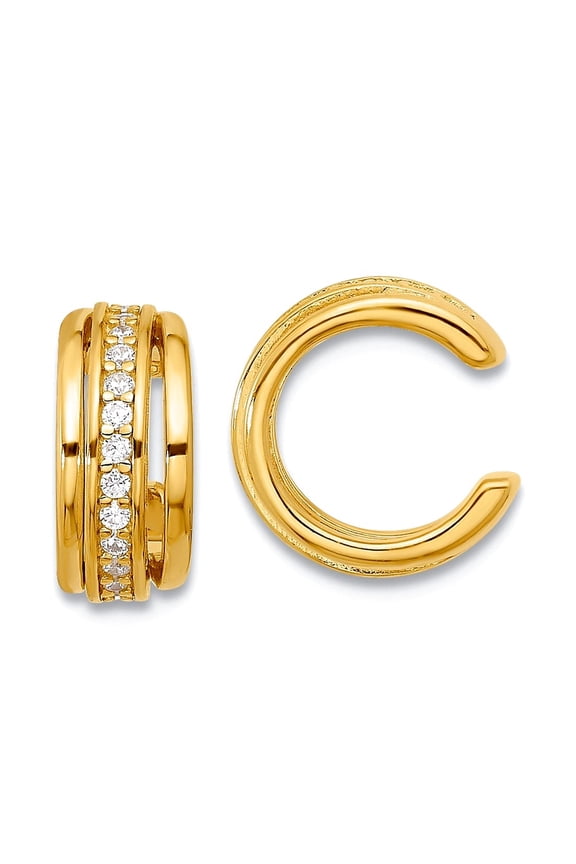 925 Sterling Silver Gold Plated Cubic Zirconia Pair Of 2 Ear Cuffs 10x9.4mm Wide 4.25mm Thick Ear Cuff for Women