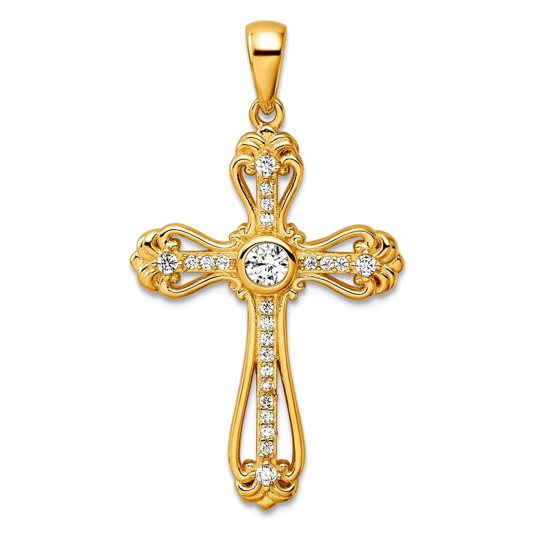 925 Sterling Silver Gold Plated Cubic Zirconia Religious Faith Cross ...
