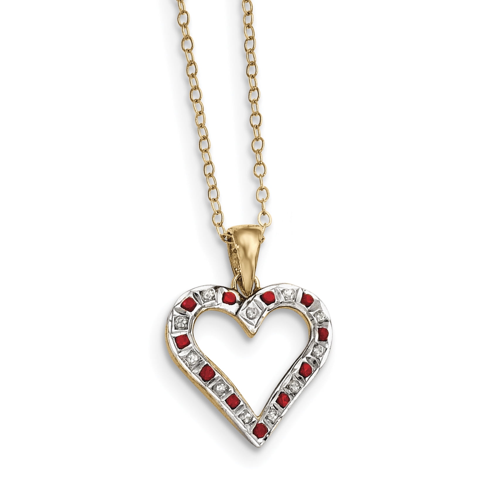 925 Sterling Silver Gold Plated Diamond Red Ruby 18 Inch Heart