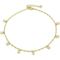 .925 Sterling Silver Gold Plated Emerald CZ Charm Anklet, Paper Clip Ankle Bracelet, Giorgio Bergamo Gold