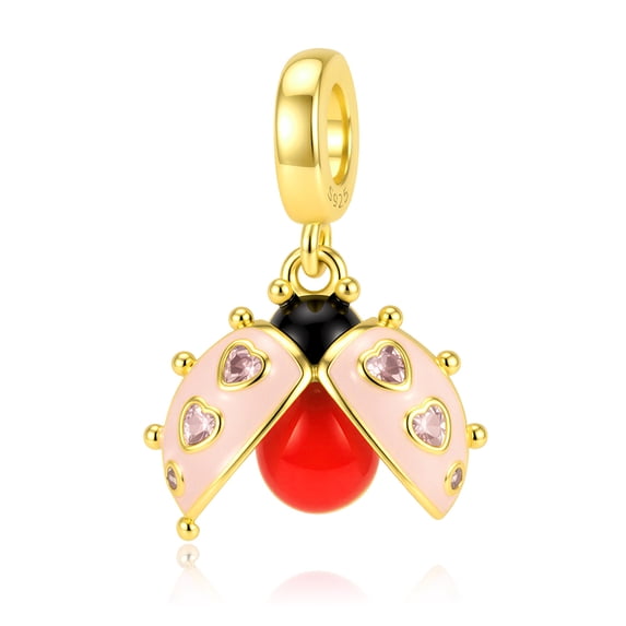 925 Sterling Silver Golden Flying Ladybug Dangle Charm Bead for Bracelet Charms Bangle Pendant Jewelry