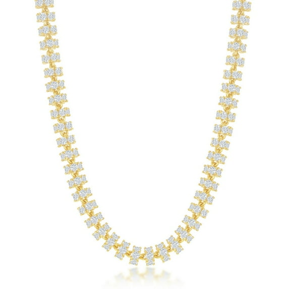 925 Sterling Silver Gold Plated High Polished 6mm Cubic Zirconia Barrel 22'' Chain Necklace Jewelry for Women or Teens