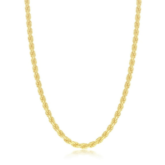 925 Sterling Silver Gold Plated Italian High Polished Diamond-Cut 3mm Rope 070 Gauge 20'' Chain Necklace Jewelry for Women or Teens