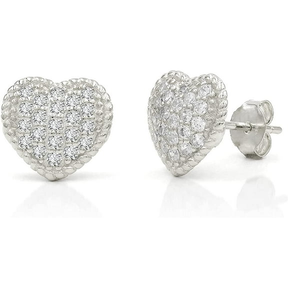 926 Sterling Silver Gold Plated Micro Pave Braided Puffed Heart Stud Earrings, Giorgio Bergamo Silver