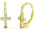 thumbnail image 1 of .925 Sterling Silver Gold Plated Micro Pave Minimalist Cross Leverback Earring, Giorgio Bergamo, 1 of 3
