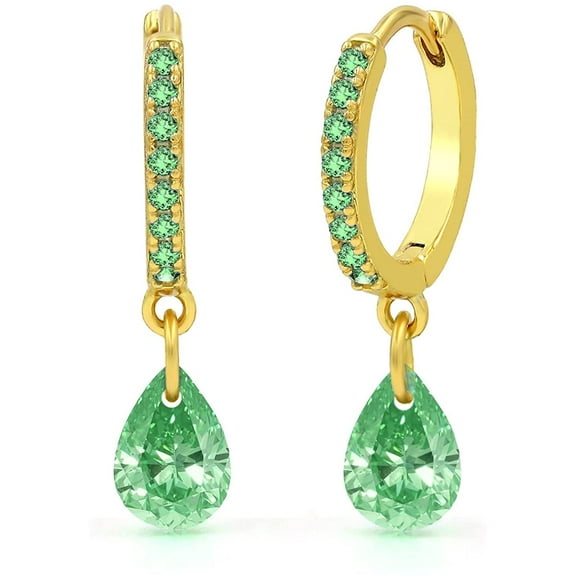 925 Sterling Silver Gold Plated Minimalist Colored CZ Dangle Drop Earring, Cubic Zirconia, Giorgio Bergamo Green