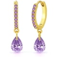 thumbnail image 1 of 925 Sterling Silver Gold Plated Minimalist Colored CZ Dangle Drop Earring, Cubic Zirconia, Giorgio Bergamo Purple, 1 of 5