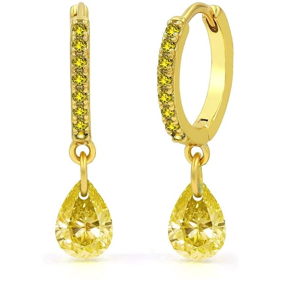 925 Sterling Silver Gold Plated Minimalist Colored CZ Dangle Drop Earring, Cubic Zirconia, Giorgio Bergamo Yellow