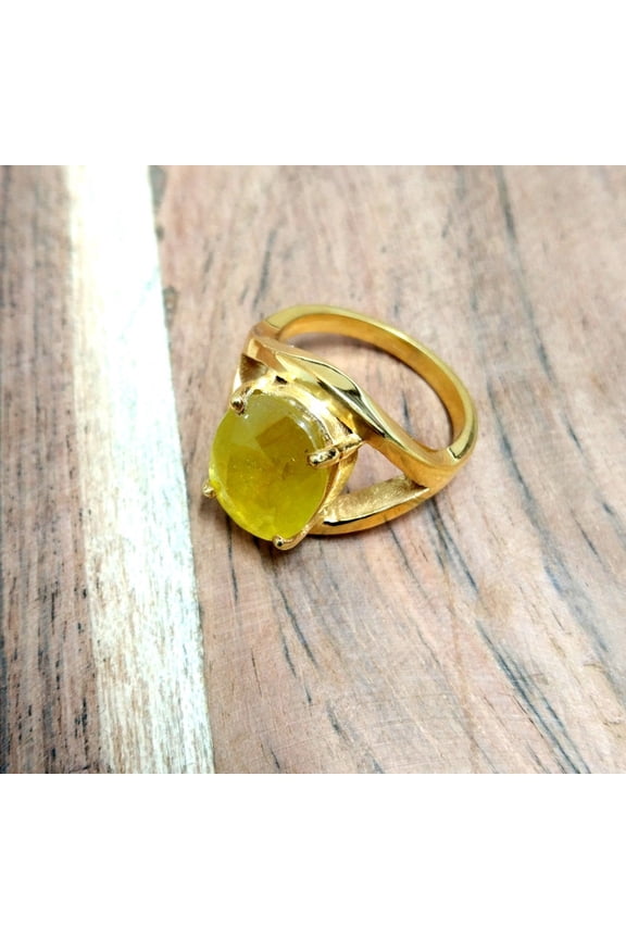 933 Sterling Silver Gold Plated Natural Certified Yellow Sapphire/Pukhraj 7 Carat Astrology Ring For Men & Women