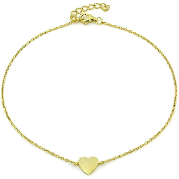 .925 Sterling Silver Gold Plated Polished Heart Minimalist Anklet, Ankle Bracelet, Giorgio Bergamo Gold