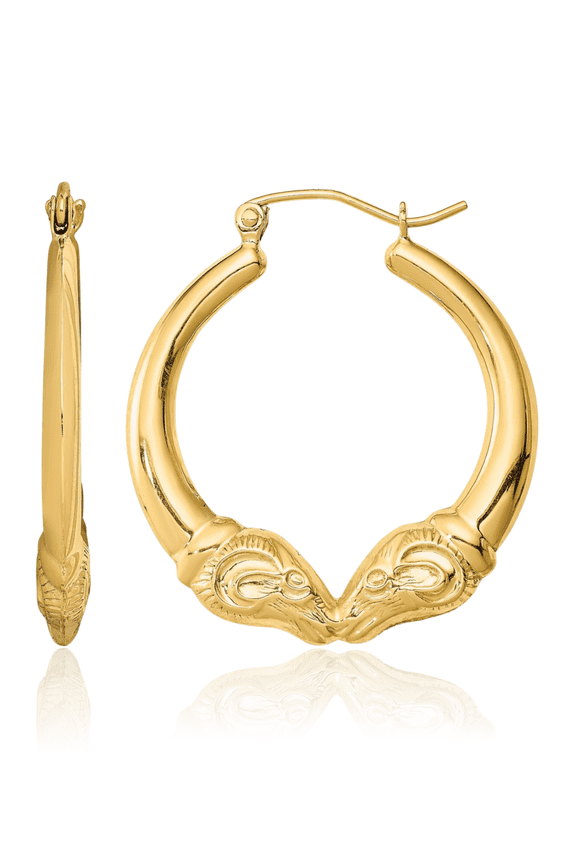 925 Sterling Silver Gold Rams Head Round Medium Hoop Earrings