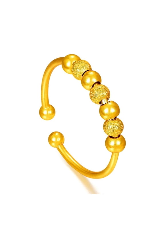 925 Sterling Silver Gold-Plated Ring for Women, Adjustable Beaded Design with Polished and Matte Gold Balls, Statement Stackable Jewelry with Drawer Style Box