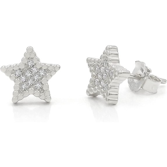 925 Sterling Silver Gold Plated Star Micro Pave Cubic Zirconia CZ Minimalist Stud Earrings, Giorgio Bergamo