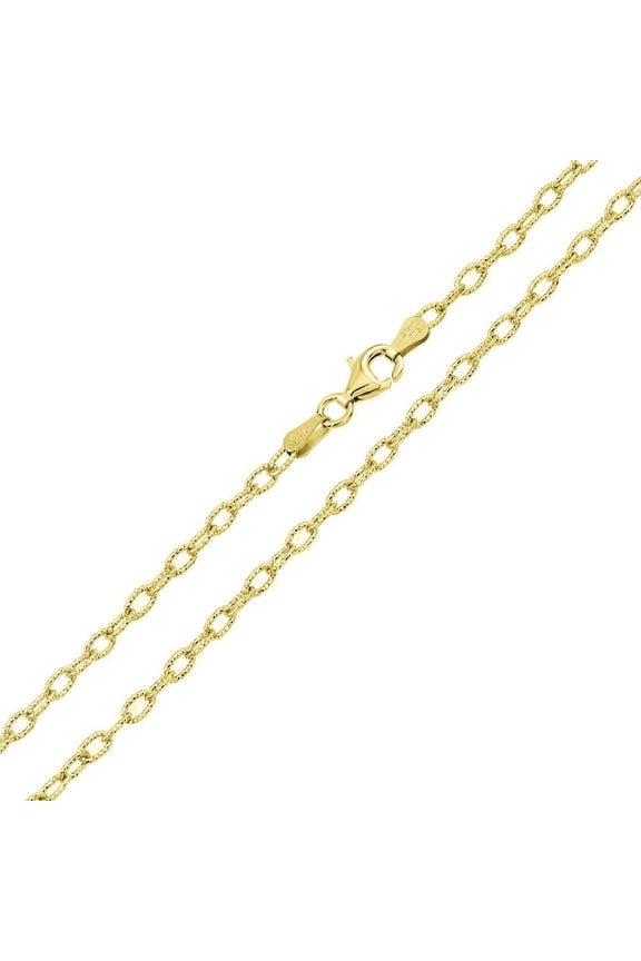 925 Sterling Silver Gold Plated Wire Oval Loop Chain 2.8mm Made in Italy 16" Jewelry Female Unisex