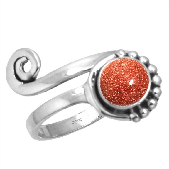 925 Sterling Silver Gold Sunstone Gemstone Handmade Adjustable Toe Ring