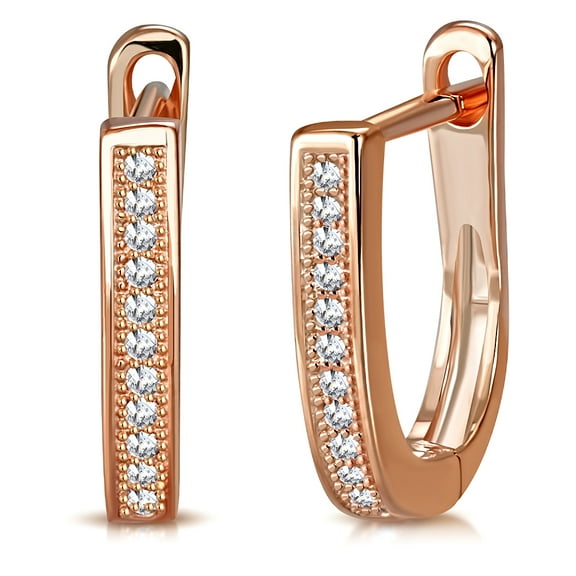 925 Sterling Silver Gold-Tone CZ Hoop Huggie Earrings