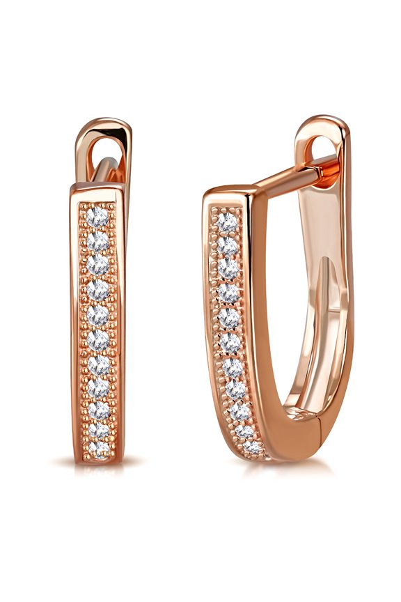 925 Sterling Silver Gold-Tone CZ Hoop Huggie Earrings