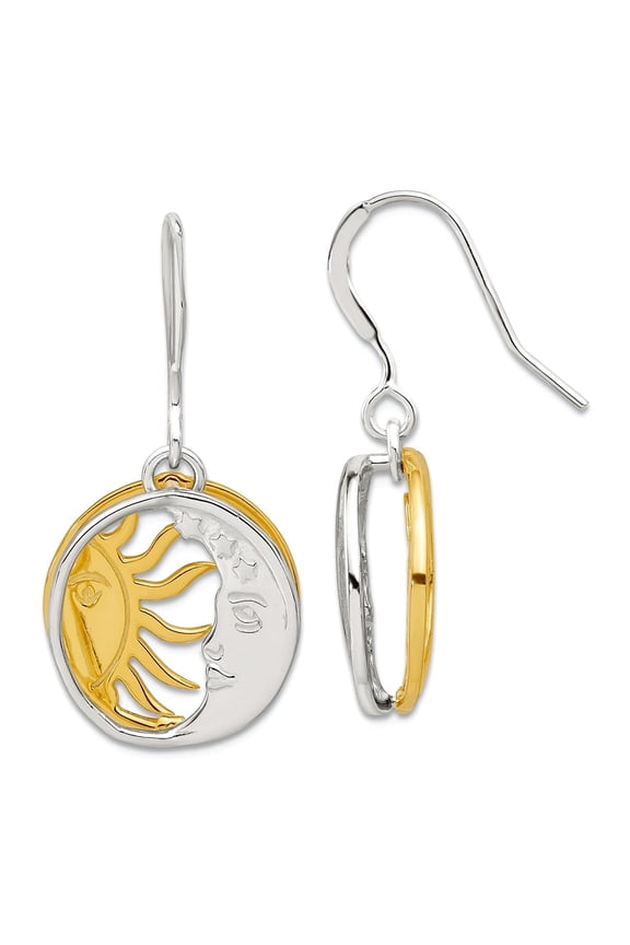 925 Sterling Silver Gold Tone Sun and Celestial Moon Long Drop Dangle Earrings 33.8x6mm Wide Dangle Earring for Women